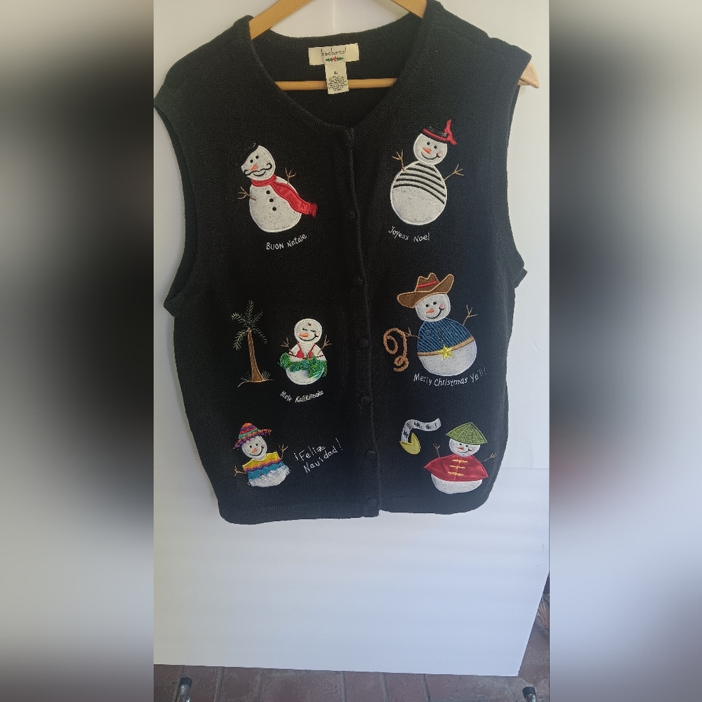 Black Snowman Embroidered Vest